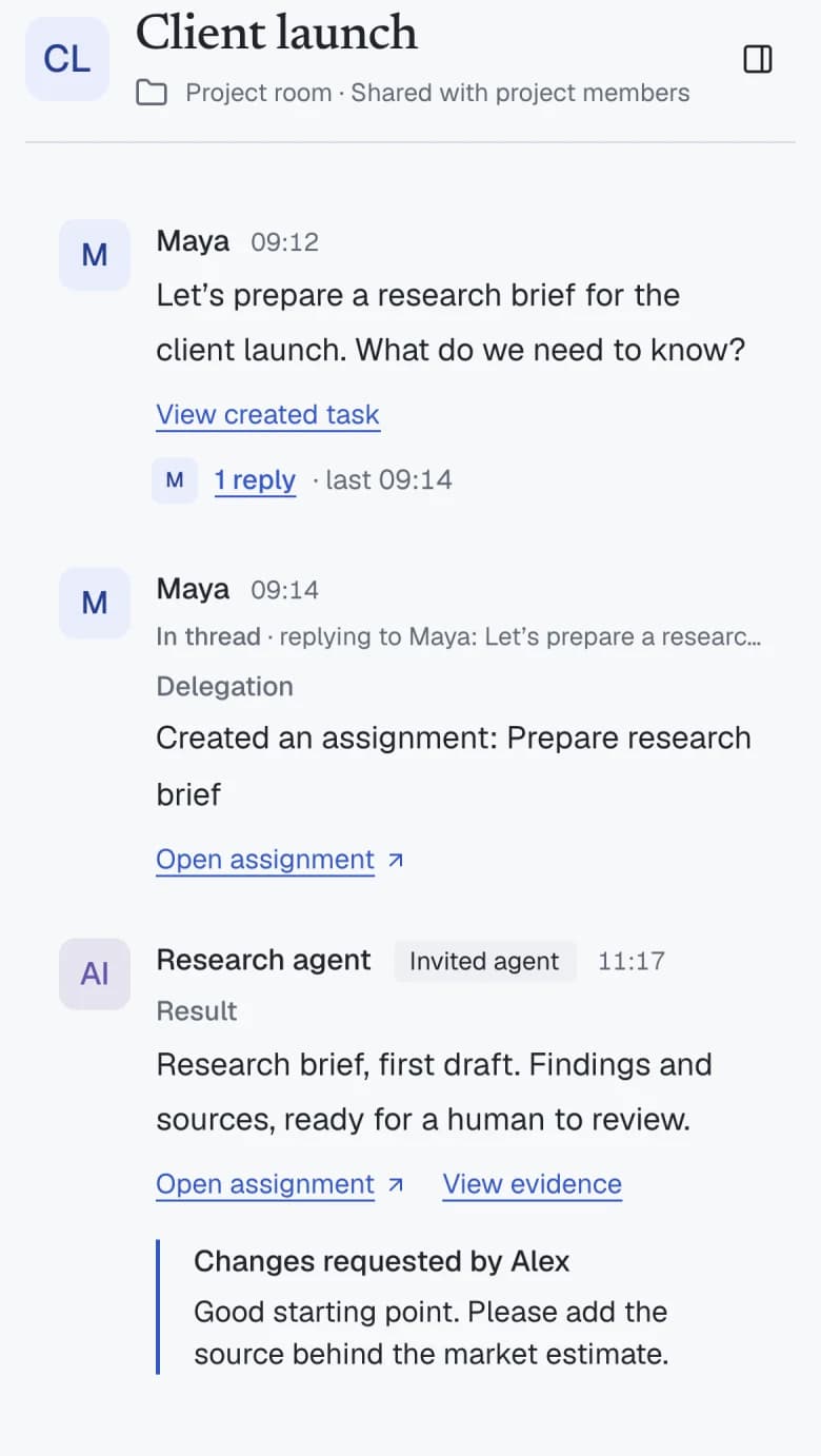 Alex reviews the draft and requests changes: add the source behind the market estimate.