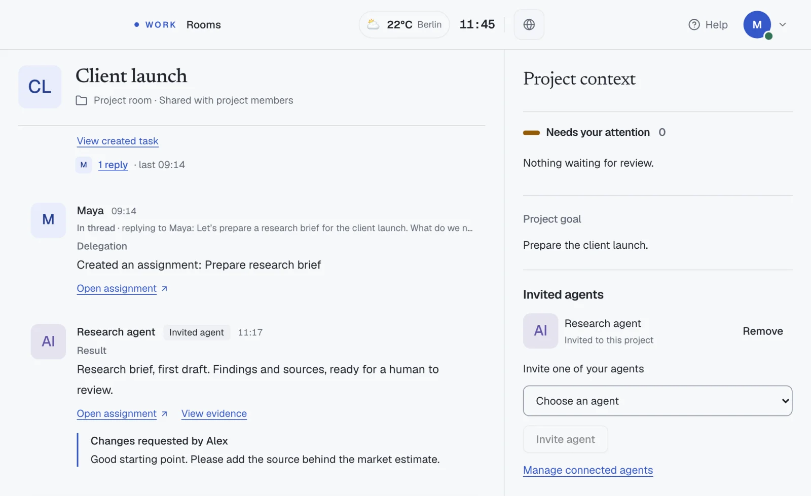 Alex reviews the draft and requests changes: add the source behind the market estimate.